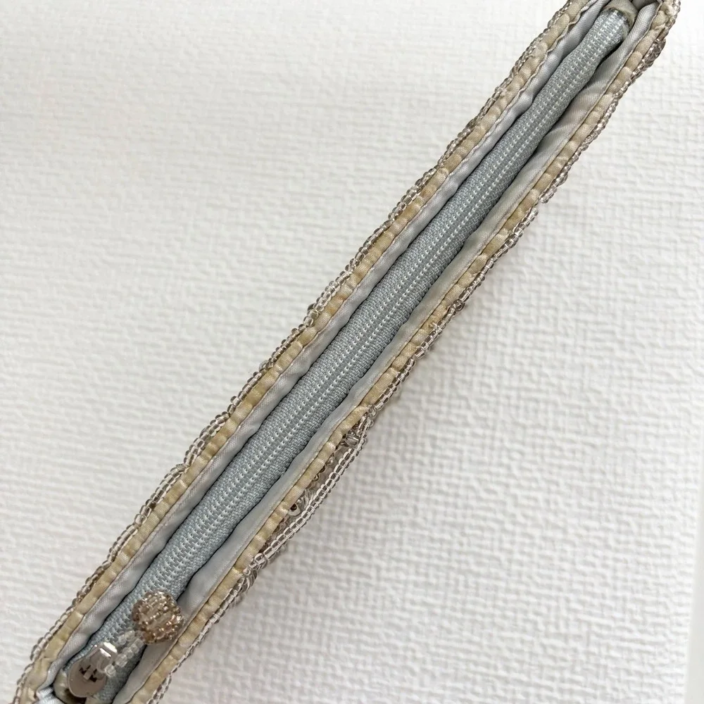 Vintage Wristlet Beaded Evening Clutch Bag Small Champagne Silver